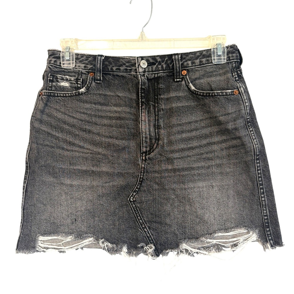 Abercrombie & Fitch Zoe Natural Rise Vintage A-Line Denim Mini Skirt Black 29 8R